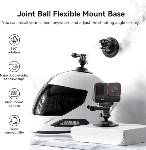 Adhesive Ball Joint Mount 360° Rotation for Action Camera, Compatible with GoPro Hero 13 12 11 Insta360 DJI Osmo Action, Adjustable Bracket for Motorcycle Helmet, Auto Windshield, Surfboard Mounting in Kuwait