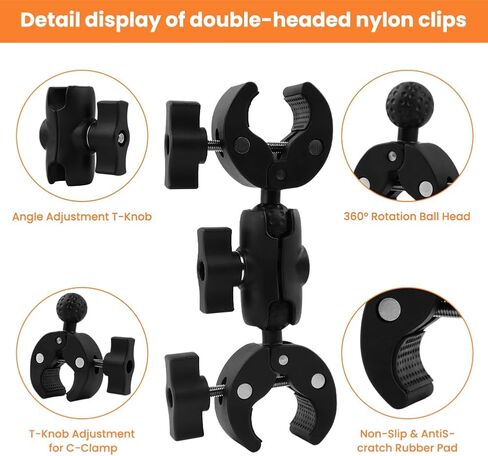 Double Clamp Mount Umbrella Holder for Chair,Camera Pole Bracket,with 360° Magic Arm Double Ball Head Adapter for Umbrella,Pole,Motorcycle,Photo Studio Light Stand,Photo Boom Stand in Kuwait