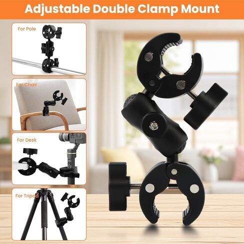 Double Clamp Mount Umbrella Holder for Chair,Camera Pole Bracket,with 360° Magic Arm Double Ball Head Adapter for Umbrella,Pole,Motorcycle,Photo Studio Light Stand,Photo Boom Stand in Kuwait