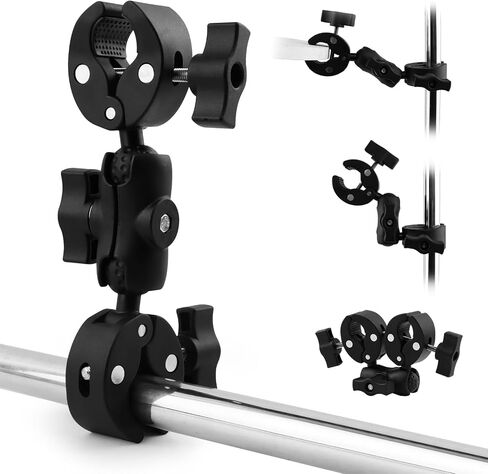 Double Clamp Mount Umbrella Holder for Chair,Camera Pole Bracket,with 360° Magic Arm Double Ball Head Adapter for Umbrella,Pole,Motorcycle,Photo Studio Light Stand,Photo Boom Stand in Kuwait
