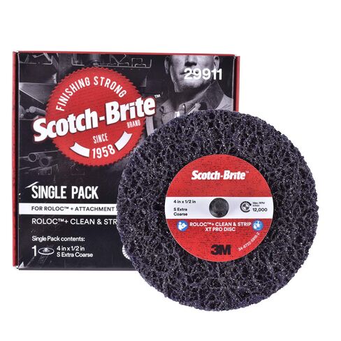 3M Scotch-Brite Clean and Strip XT Pro Disc, 4 in x 1/2 in, Roloc+, Metal, Rust and Paint Stripping Disc, Extra Coarse Silicon Carbide, Pack of 1 in Kuwait