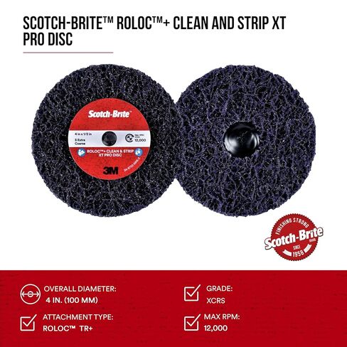 3M Scotch-Brite Clean and Strip XT Pro Disc, 4 in x 1/2 in, Roloc+, Metal, Rust and Paint Stripping Disc, Extra Coarse Silicon Carbide, Pack of 1 in Kuwait