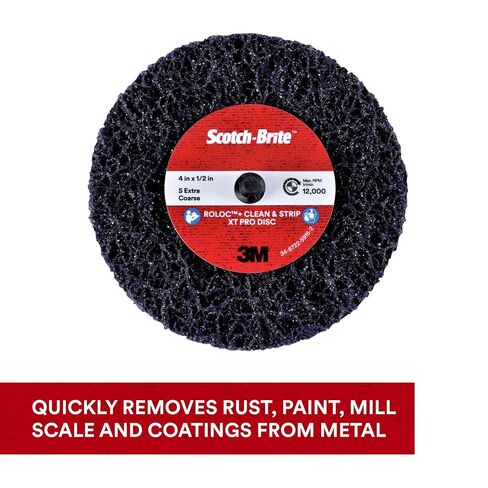 3M Scotch-Brite Clean and Strip XT Pro Disc, 4 in x 1/2 in, Roloc+, Metal, Rust and Paint Stripping Disc, Extra Coarse Silicon Carbide, Pack of 1 in Kuwait