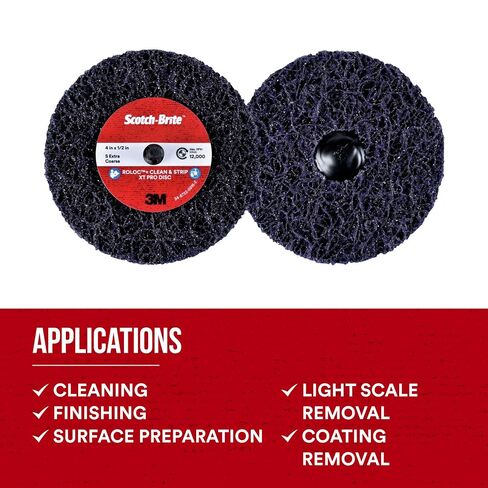 3M Scotch-Brite Clean and Strip XT Pro Disc, 4 in x 1/2 in, Roloc+, Metal, Rust and Paint Stripping Disc, Extra Coarse Silicon Carbide, Pack of 1 in Kuwait