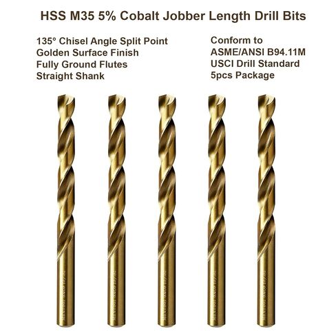 MAXTOOL 5/16" 5PCs Identical Cobalt Jobber Length Drill Bits HSS M35 Twist Drill Bits Fully Ground Golden Straight Shank Drills; JBF35G10R20E5 in Kuwait