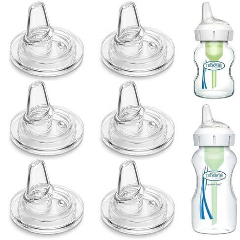 CHUBBIEE Sippy Spouts for Dr. Brown's Wide-Neck Baby Bottles, 6M+, 6-Pack | BPA-free gum-friendly silicone. Leak-proof dual-slit variable flow. Promotes independent drinking. Dishwasher safe. in Kuwait