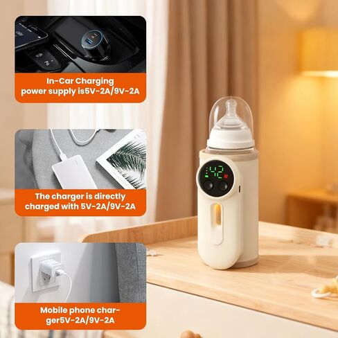 Portable Baby Bottle Warmer, Baby Milk Warmer, Rechargeable 8000mAh Battery, Breast Milk Warmer with Defrost Function, Compatible with All Baby Bottles Ideal for Home and Travel Use in Kuwait