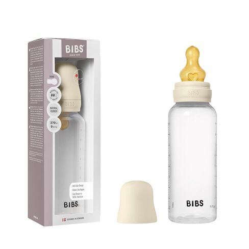 BIBS Plastic Baby Bottle, 270 ml, 1-Pack, Ivory | Anti-Colic | Natural Rubber Latex Nipple | Medium Flow | BPA-Free Plastic | Breastfeeding Support | Made in Denmark in Kuwait