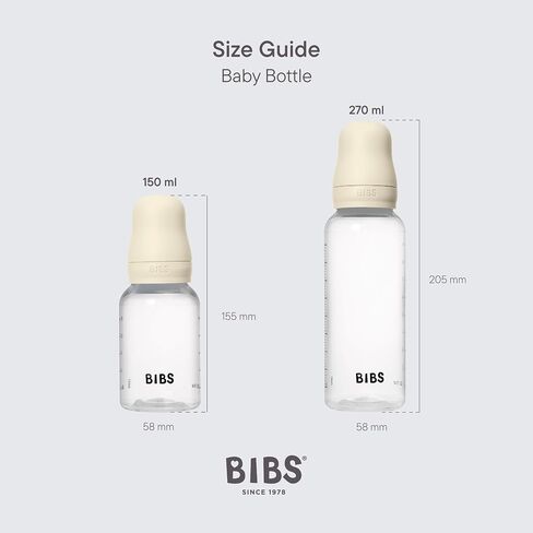 BIBS Plastic Baby Bottle, 270 ml, 1-Pack, Ivory | Anti-Colic | Natural Rubber Latex Nipple | Medium Flow | BPA-Free Plastic | Breastfeeding Support | Made in Denmark in Kuwait