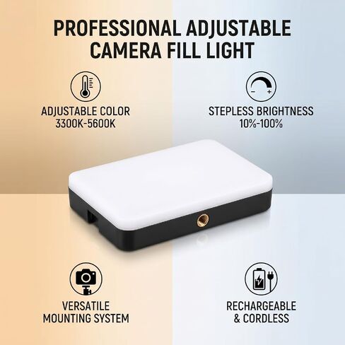 Bewinner Professional Camera Fill Light, 91 LED 91F to 133F Stepless Dimming Rechargeable On Camera Video Light for Vlog Portrait Live Streaming in Kuwait