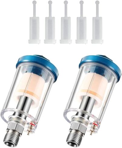 2 Pcs Mini In-Line Air Filter Water Oil Separator for Air Line | With 5 Pcs Spray Gun Filters,Upgraded Brass Filter,1/4'' NPT Inlet and Outlet,Fit Pneumatic Tools/Air Tools/Spray Guns in Saudi Arabia