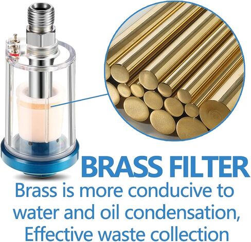 2 Pcs Mini In-Line Air Filter Water Oil Separator for Air Line | With 5 Pcs Spray Gun Filters,Upgraded Brass Filter,1/4'' NPT Inlet and Outlet,Fit Pneumatic Tools/Air Tools/Spray Guns in Saudi Arabia