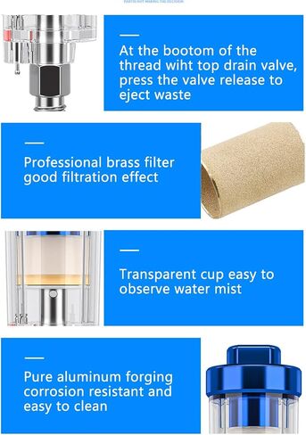 2 Pcs Mini In-Line Air Filter Water Oil Separator for Air Line | With 5 Pcs Spray Gun Filters,Upgraded Brass Filter,1/4'' NPT Inlet and Outlet,Fit Pneumatic Tools/Air Tools/Spray Guns in Saudi Arabia