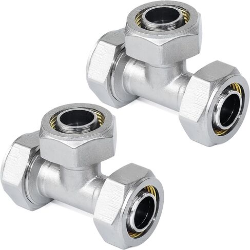 5PC 3/4" Tee Air Piping Fittings, 3/4" x 3/4" x 3/4" Tubing, Brass-Nickel Plated, 200PSI Working Pressure, Air Line Fittings for Shop Garage Compressed Air Tube System in Kuwait