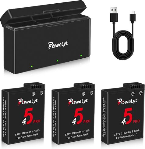 Osmo 360/Action 6/5 Pro/4/3 Battery 3 Packs 3.87V 2100mAh Osmo Action 5 Pro Batteries and 3 Channels Charging Station Compatible with DJI Osmo Action 6/Action 5 Pro/Action 4/Action 3,Osmo 360 in Saudi Arabia