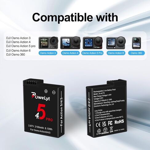 Osmo 360/Action 6/5 Pro/4/3 Battery 3 Packs 3.87V 2100mAh Osmo Action 5 Pro Batteries and 3 Channels Charging Station Compatible with DJI Osmo Action 6/Action 5 Pro/Action 4/Action 3,Osmo 360 in Saudi Arabia