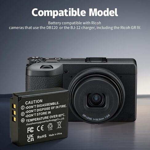 2-Pack DB-120 Battery +Charger Compatible with Ricoh GR IV Camera, Rechargeable Battery for Ricoh GR IV Accessoriesy in Kuwait