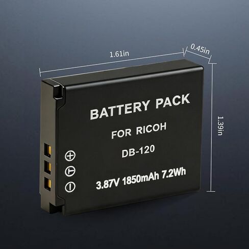 2-Pack DB-120 Battery +Charger Compatible with Ricoh GR IV Camera, Rechargeable Battery for Ricoh GR IV Accessoriesy in Kuwait