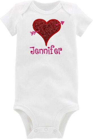 Embroidered Valentines Heart Onesie Personalized with Custom Name (12 Months Short Sleeve) in Kuwait