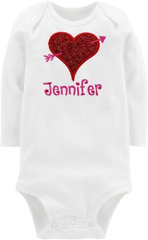 Embroidered Valentines Heart Onesie Personalized with Custom Name (12 Months Short Sleeve) in Kuwait