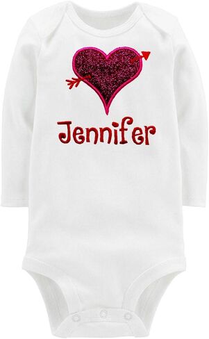 Embroidered Valentines Heart Onesie Personalized with Custom Name (12 Months Short Sleeve) in Kuwait