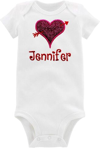 Embroidered Valentines Heart Onesie Personalized with Custom Name (12 Months Short Sleeve) in Kuwait