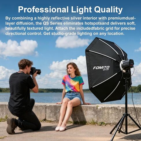 FOMITO 47.2" Octagon Softbox with Bowens Speedring, Quick Release Umbrella Softbox for Studio LED Light, Includes Honeycomb Grid for Light Control in Kuwait