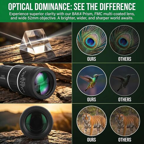 16x52 Monocular Telescope for All Ages – High Powered Compact | Waterproof BAK4 prism, for bird watching, hiking, hunting & wildlife, great gift for men dad husband, outdoor essential in Kuwait