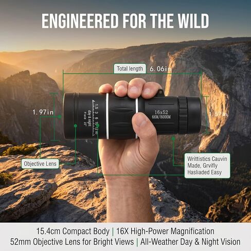 16x52 Monocular Telescope for All Ages – High Powered Compact | Waterproof BAK4 prism, for bird watching, hiking, hunting & wildlife, great gift for men dad husband, outdoor essential in Kuwait