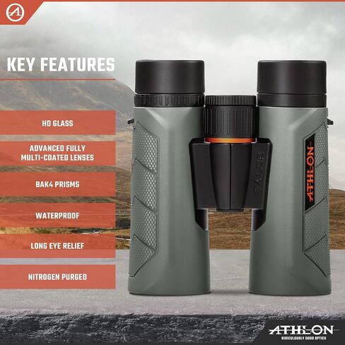 Athlon Optics Talos G2 HD 10x42 Binoculars, Eye Relief, Waterproof | For Hunting, Birdwatching, and Adults & Kids | High-Powered, HD Glass, Eye Relief | Waterproof and Fogproof in Kuwait