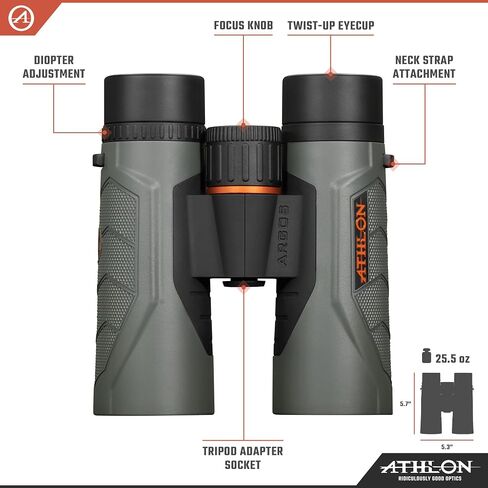 Athlon Optics Talos G2 HD 10x42 Binoculars, Eye Relief, Waterproof | For Hunting, Birdwatching, and Adults & Kids | High-Powered, HD Glass, Eye Relief | Waterproof and Fogproof in Kuwait