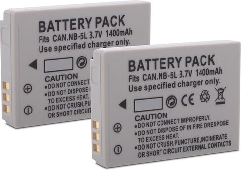 NB-5L Battery for Canon PowerShot S100, S110, SD700, SD790, SD800, SD850 | 2-Pack, SD870 is, SD880 is, SD890 is, SD900 is, SD950 is, SD970 is, SD990 is, SX200 is, SX210 is, SX220 is, SX230 HS 1400mAh in Kuwait