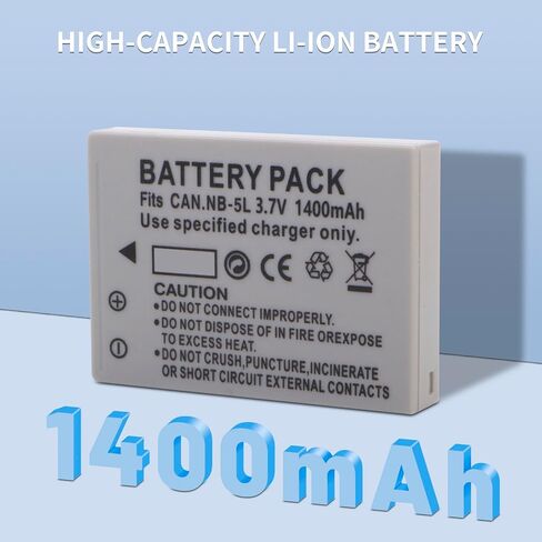 NB-5L Battery for Canon PowerShot S100, S110, SD700, SD790, SD800, SD850 | 2-Pack, SD870 is, SD880 is, SD890 is, SD900 is, SD950 is, SD970 is, SD990 is, SX200 is, SX210 is, SX220 is, SX230 HS 1400mAh in Kuwait