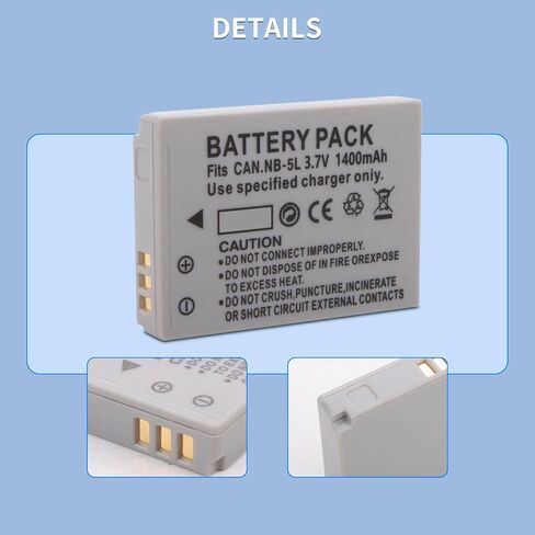 NB-5L Battery for Canon PowerShot S100, S110, SD700, SD790, SD800, SD850 | 2-Pack, SD870 is, SD880 is, SD890 is, SD900 is, SD950 is, SD970 is, SD990 is, SX200 is, SX210 is, SX220 is, SX230 HS 1400mAh in Kuwait