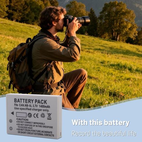NB-5L Battery for Canon PowerShot S100, S110, SD700, SD790, SD800, SD850 | 2-Pack, SD870 is, SD880 is, SD890 is, SD900 is, SD950 is, SD970 is, SD990 is, SX200 is, SX210 is, SX220 is, SX230 HS 1400mAh in Kuwait