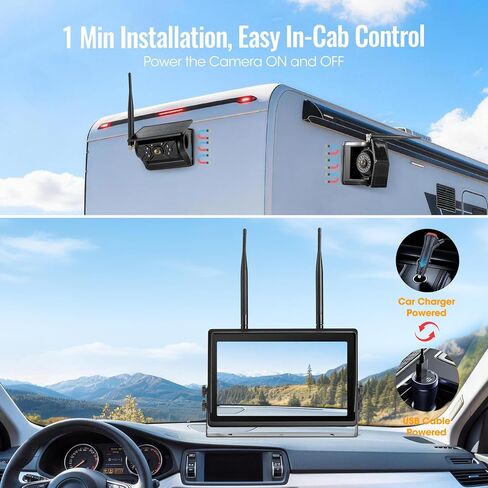 4 Magnetic Solar Wireless Backup Camera System, 7" IPS Touchscreen, 2 Rearview + 2 Sideview Night Vision Cameras for Hitching Trailer Tractor, 4x9600mAh Rechargeable Solar Battery, AH704 in Saudi Arabia
