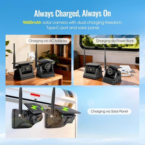 4 Magnetic Solar Wireless Backup Camera System, 7" IPS Touchscreen, 2 Rearview + 2 Sideview Night Vision Cameras for Hitching Trailer Tractor, 4x9600mAh Rechargeable Solar Battery, AH704 in Saudi Arabia