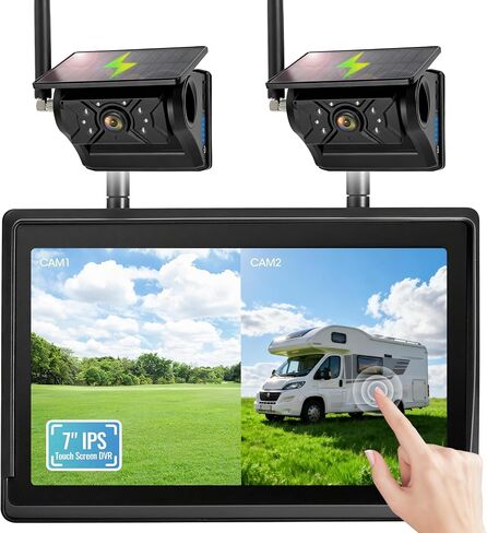 4 Magnetic Solar Wireless Backup Camera System, 7" IPS Touchscreen, 2 Rearview + 2 Sideview Night Vision Cameras for Hitching Trailer Tractor, 4x9600mAh Rechargeable Solar Battery, AH704 in Saudi Arabia