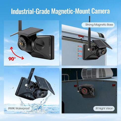 4 Magnetic Solar Wireless Backup Camera System, 7" IPS Touchscreen, 2 Rearview + 2 Sideview Night Vision Cameras for Hitching Trailer Tractor, 4x9600mAh Rechargeable Solar Battery, AH704 in Saudi Arabia