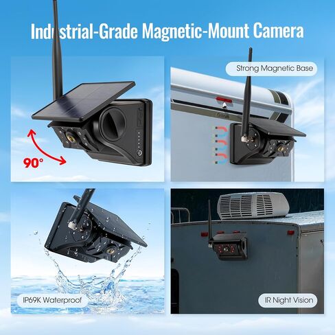 4 Magnetic Solar Wireless Backup Camera System, 7" IPS Touchscreen, 2 Rearview + 2 Sideview Night Vision Cameras for Hitching Trailer Tractor, 4x9600mAh Rechargeable Solar Battery, AH704 in Saudi Arabia