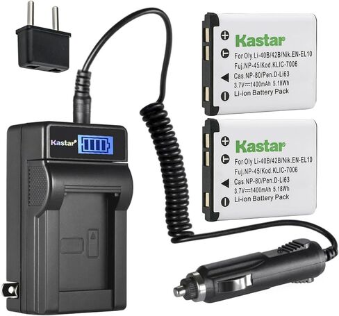 Kastar 2-Pack Li-42B Battery and LCD AC Charger Compatible with Olympus Stylus 770SW, Stylus 780, Stylus 790SW, Stylus 820, Stylus 830, Stylus 840, Stylus 850SW, Stylus 1040, Stylus 1050SW Cameras in Kuwait