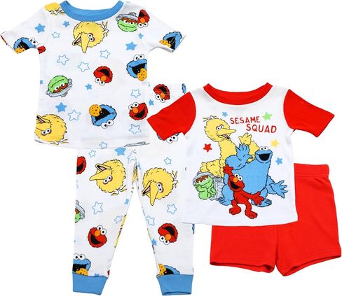 Sesame Street Boys Pajamas, 4 Piece Cotton Elmo Pjs for Boys, Big Bird, Oscar the Grouch, Cookie Monster Pajamas for Toddlers in Kuwait