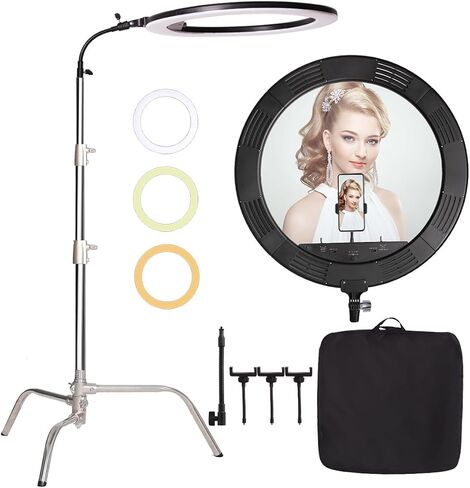 25inch 75W 3000K-6600K Dimmable Bi-Color LED Large Ring Light with Stainless Steel Heavy Duty Photography Light Stand, Soft Tube for Makeup, Selfie, YouTube, Eyebrow, Tattoo, Beauty, Eyelash in Kuwait