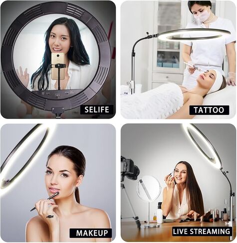 25inch 75W 3000K-6600K Dimmable Bi-Color LED Large Ring Light with Stainless Steel Heavy Duty Photography Light Stand, Soft Tube for Makeup, Selfie, YouTube, Eyebrow, Tattoo, Beauty, Eyelash in Kuwait