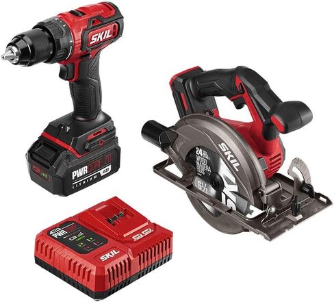 SKIL 2-Tool Combo Kit: PWR CORE 20 Brushless 20V Cordless Drill Driver and Cordless Circular Saw Includes 4.0Ah Lithium Battery and PWRJump Charger - CB743901 in Kuwait