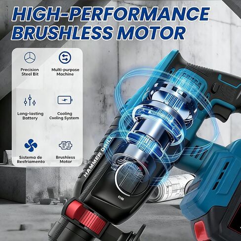 21V Brushless Rotary Hammer SDS-Plus – 3-in-1 Concrete Drill, Demolition & Impact Drill, 4500 BPM, 26mm Max Drilling Capacity, 2x 4000mAh Batteries in Kuwait