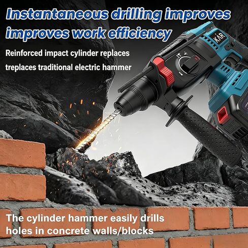 21V Brushless Rotary Hammer SDS-Plus – 3-in-1 Concrete Drill, Demolition & Impact Drill, 4500 BPM, 26mm Max Drilling Capacity, 2x 4000mAh Batteries in Kuwait