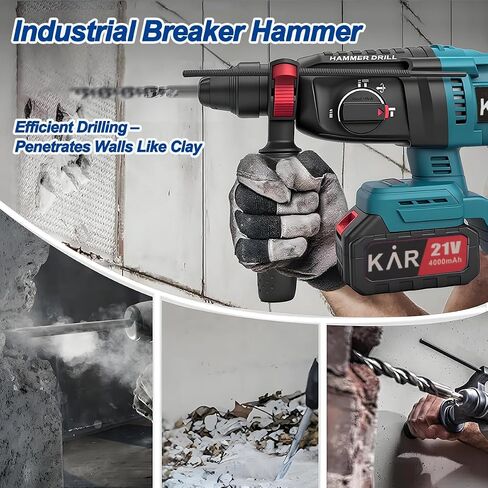 21V Brushless Rotary Hammer SDS-Plus – 3-in-1 Concrete Drill, Demolition & Impact Drill, 4500 BPM, 26mm Max Drilling Capacity, 2x 4000mAh Batteries in Kuwait