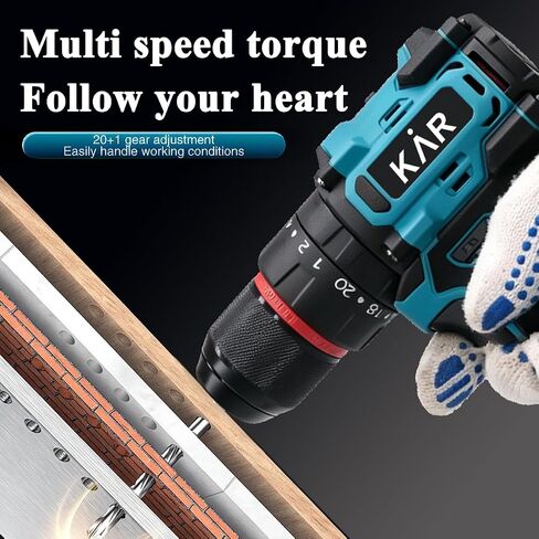 Karramlili 21V Brushless Drill Drivers – 2-Speed 450/1550 RPM, 20+1 Torque Settings, 3/8" Metal Keyless Chuck with Auto-Lock, 2×2000mAh Batteries, LED Light, for Wood, Ceramic, Tile & Screwdriving in Kuwait