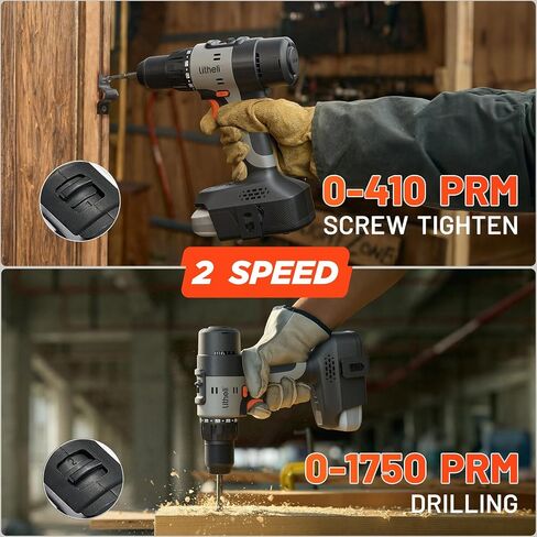 Litheli 20V Cordless Drill Driver Set, Electric Power Drill with 2 Variable Speed Settings, 1/2 Inch Keyless Chuck, 21+1 Clutch Settings with Maximum Torque of 443 In-lbs in Kuwait